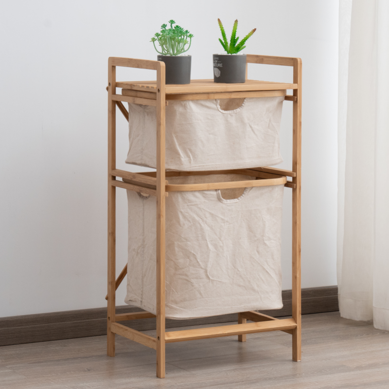 Wholesale Bamboo Wooden 2-Layer Multifunction Laundry Hamper Sorter ...
