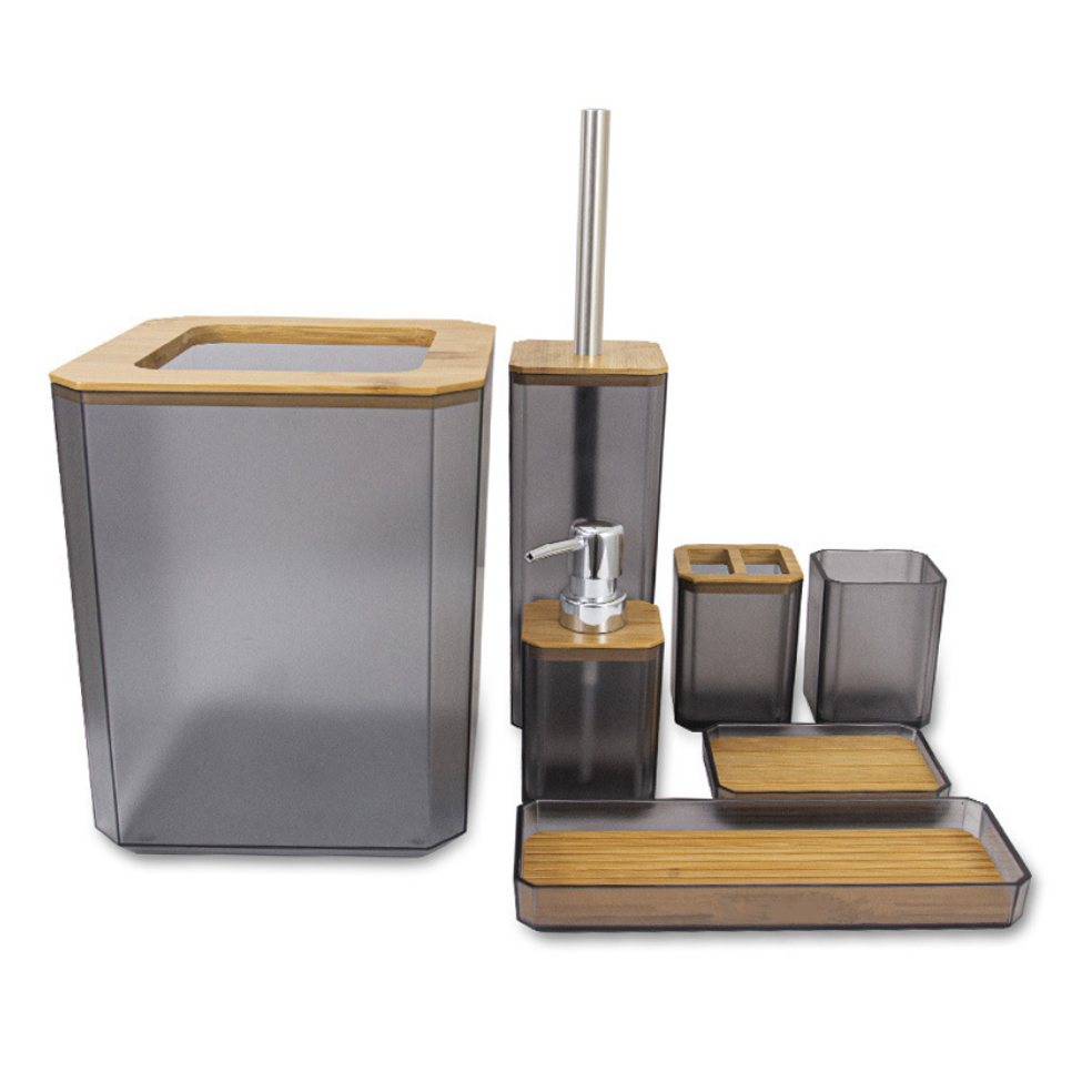 Wholesale Bamboo Bathroom Accessories Set with Bamboo Trash Can ...